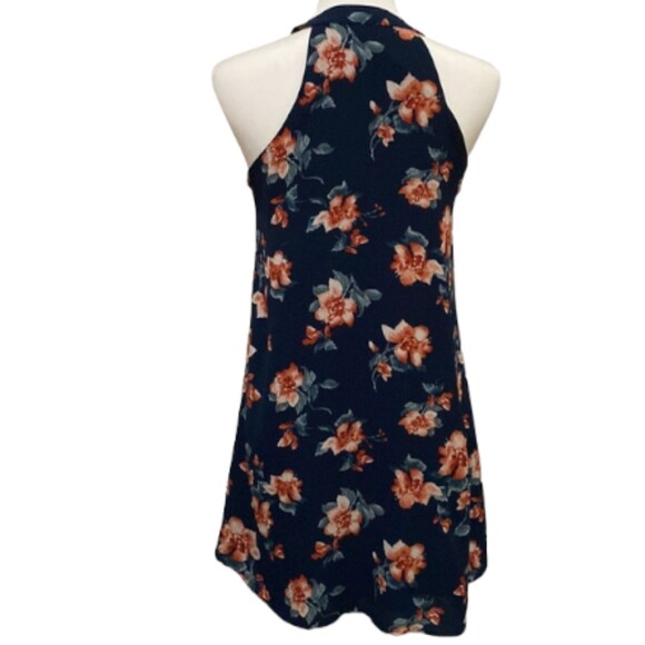 Altard State Dress Mini Womens Small Floral Print Halter Navy Lace Up Spring - Picture 7 of 13